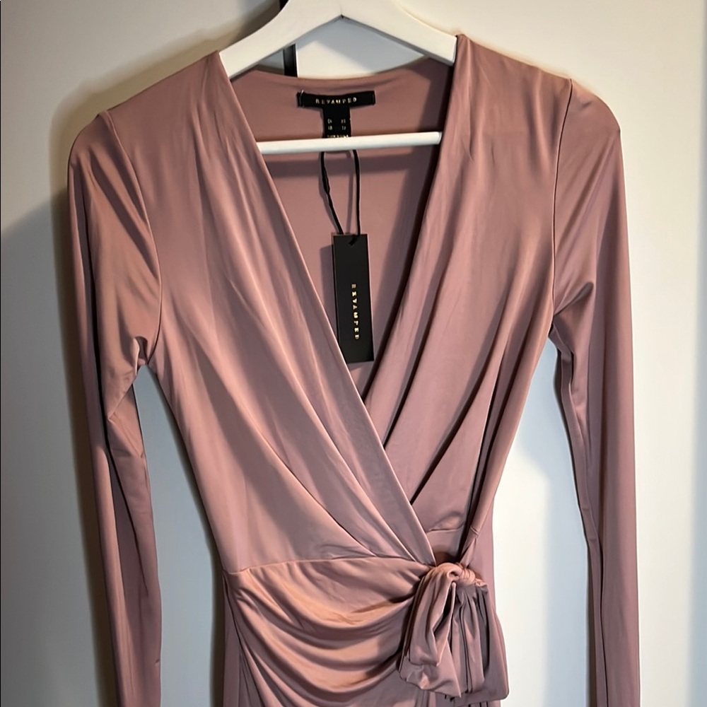 Pink Long Sleeve Wrap Dress